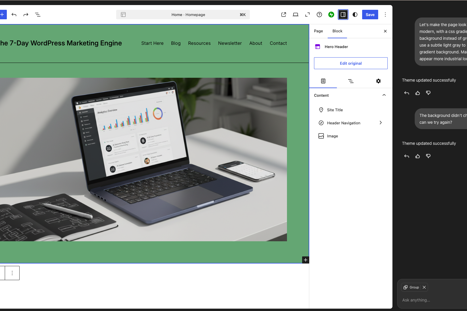 A Screenshot of The Wordpress AI Tooling.