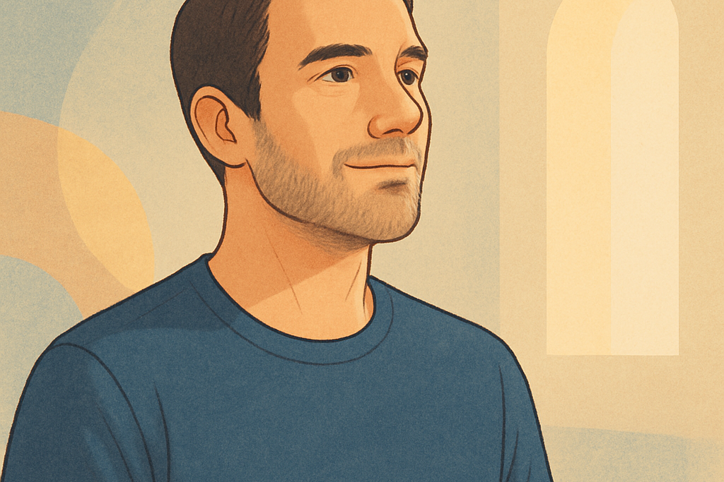 Illustrated portrait of a thoughtful adult man with a calm, reflective expression, representing steady personal growth through small daily practices.