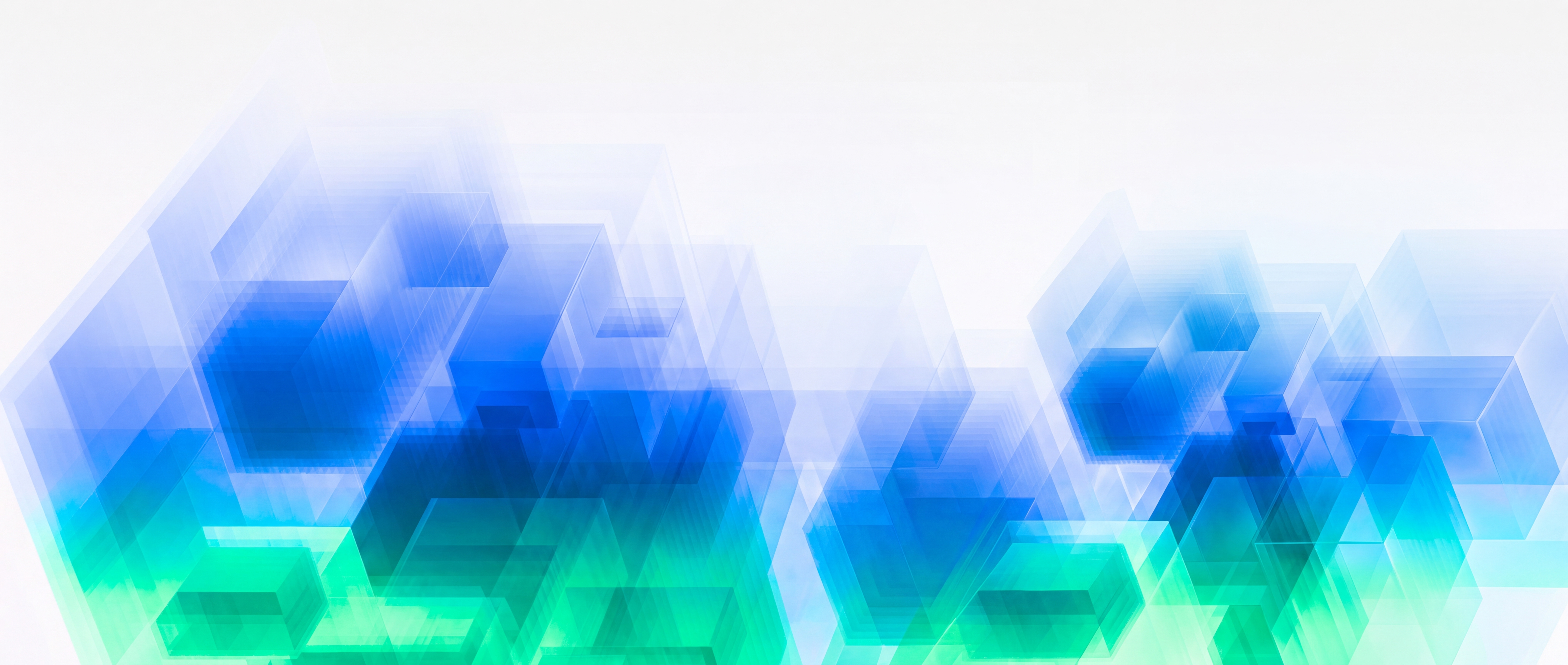 Abstract render of translucent blue and green blocks