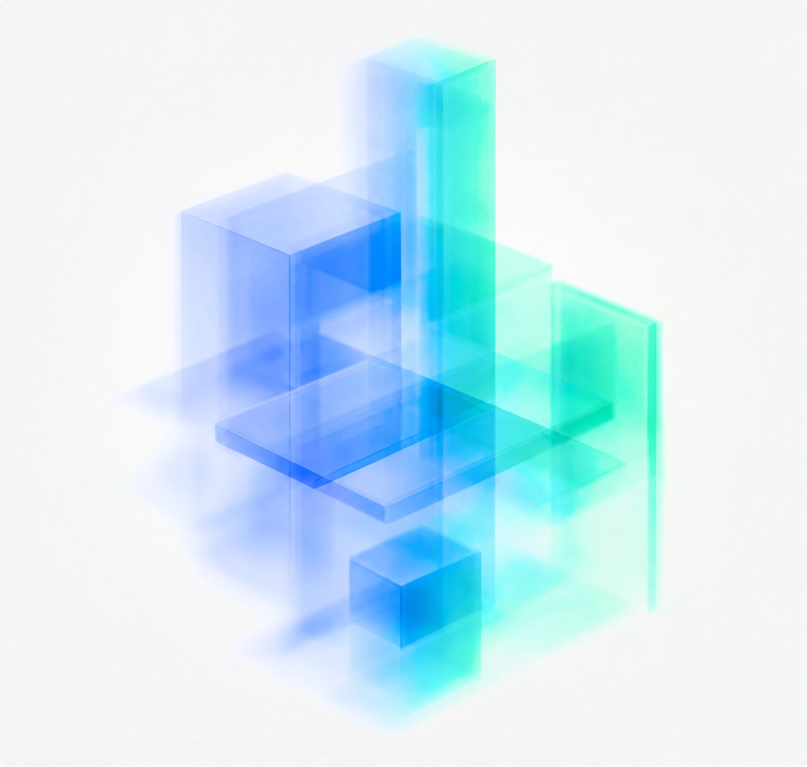 Abstract render of translucent blue and green cubes