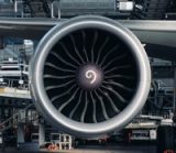 Jet engine of an airliner in a maintenance hangar