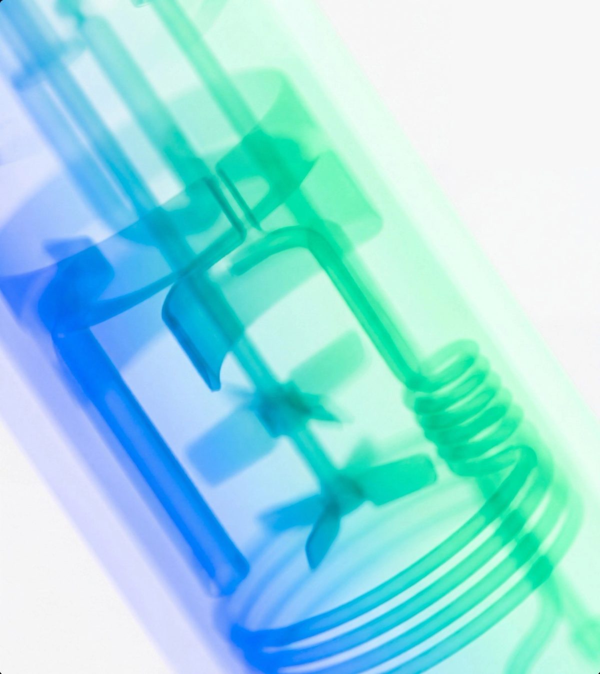Translucent blue and green render of computing hardware