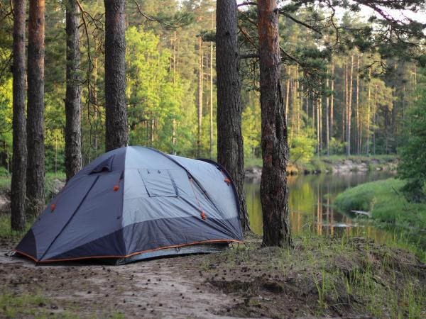 Telt camping ved en elv i Sverige