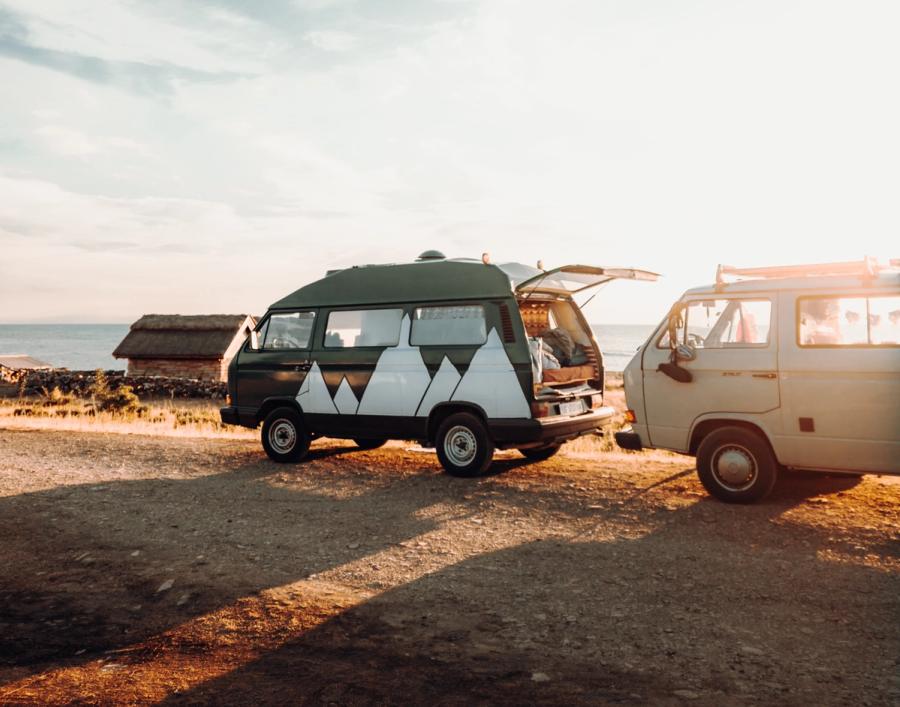 Campervans camping at beach spots in Öland, Sweden