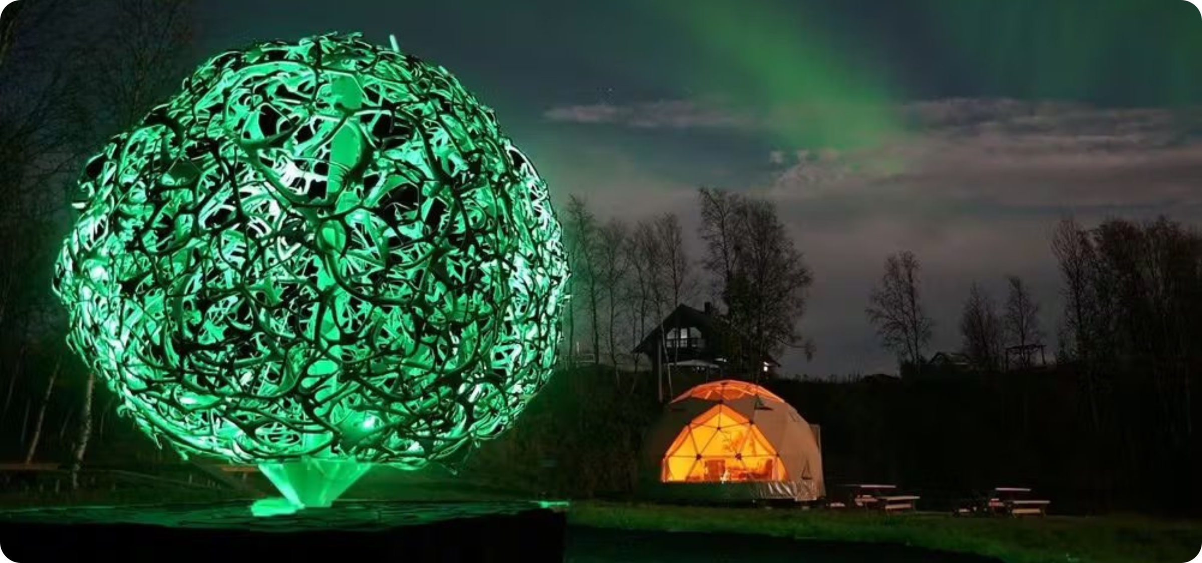 Nordlys glamping Jøkelfjord, Norge 