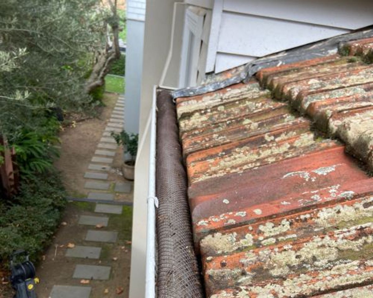 The same Beach Avenue gutter cleared and the gutter guard refitted flush along the run