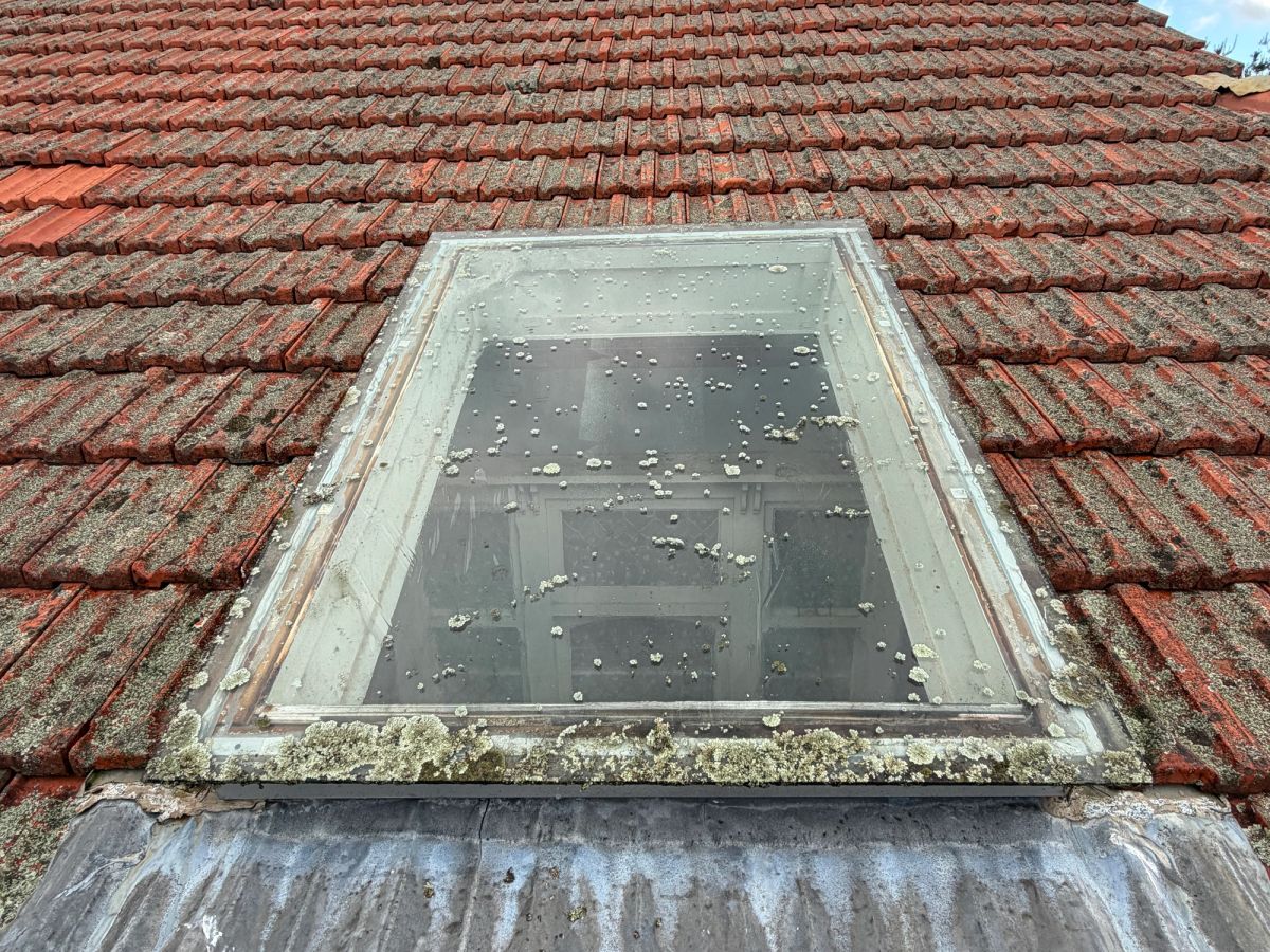 Skylights on a terracotta roof at St Helen's Road, Hawthorn East before cleaning