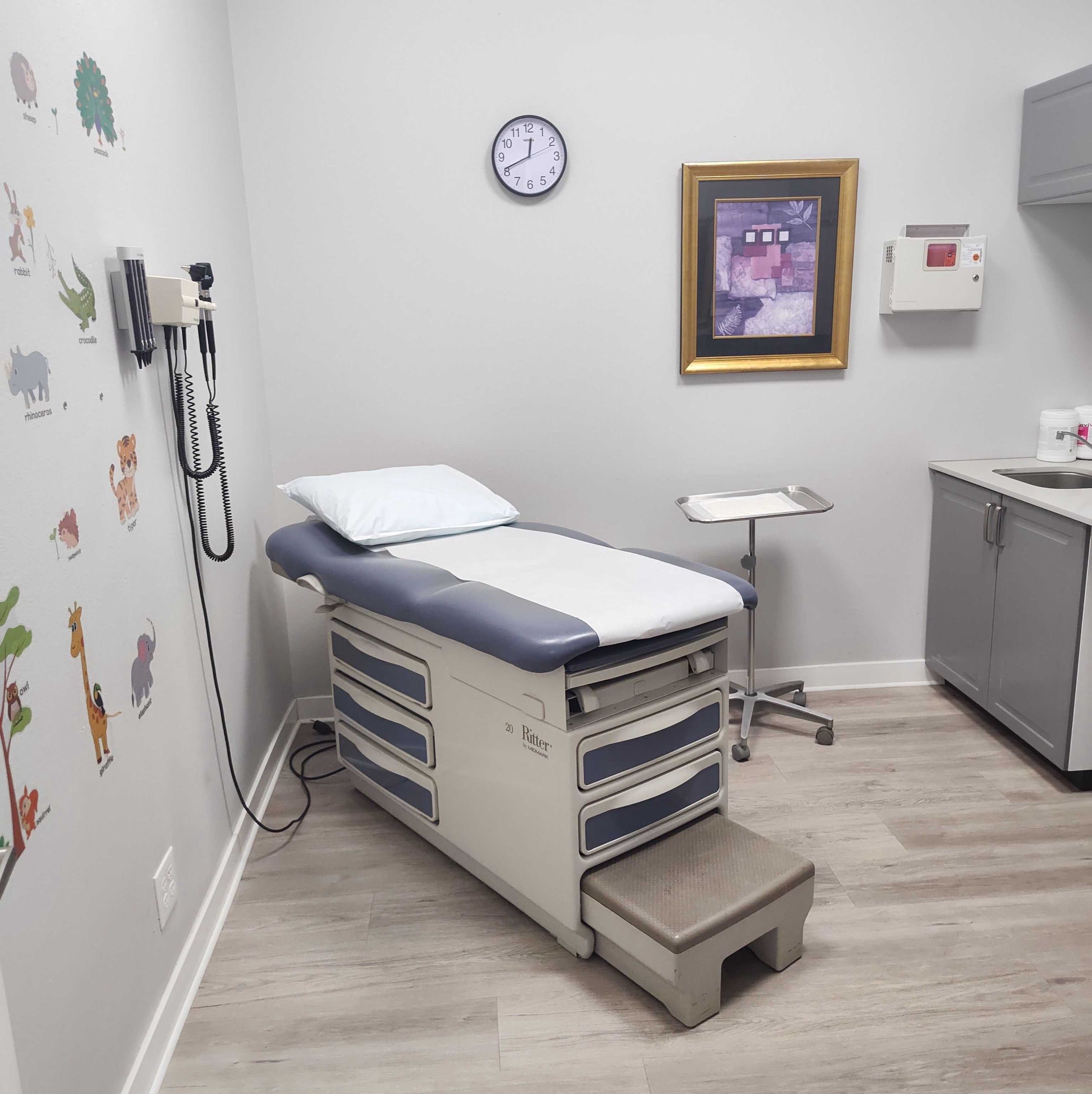 Pediatric exam room with animal wall decals