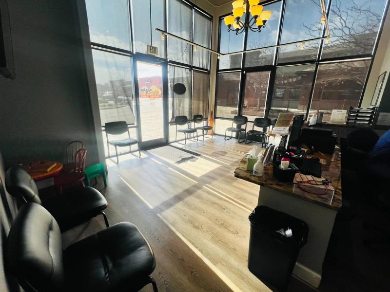 Waiting area with tall windows