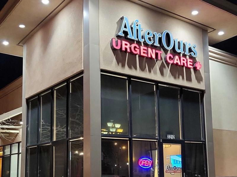 AfterOurs Thornton entrance lit up at night