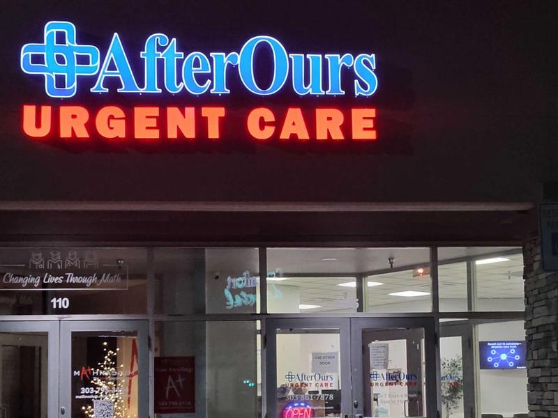 AfterOurs Urgent Care Littleton entrance at night