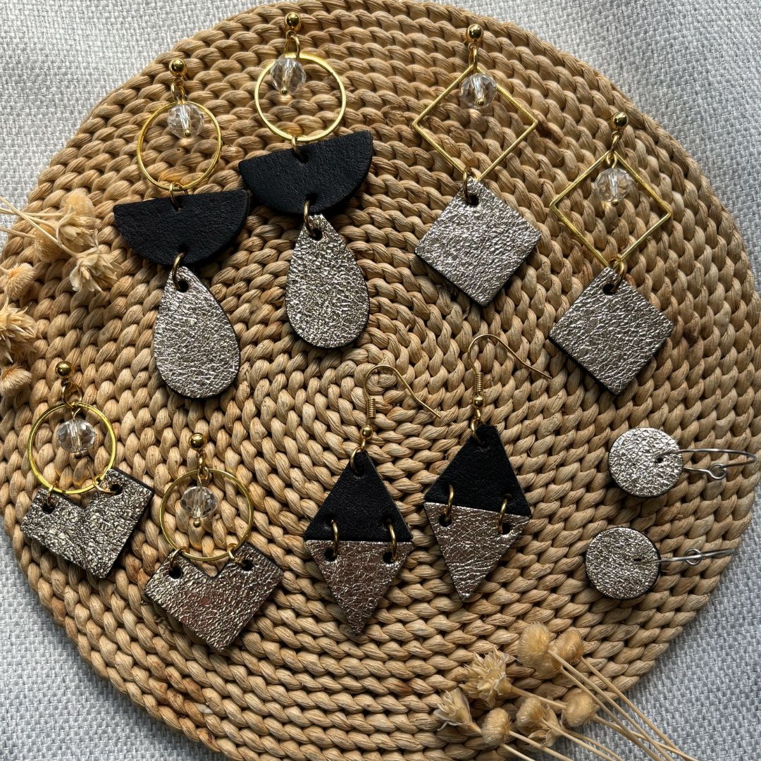 Gold Rush - Leren oorbellen handgemaakt | Stof Sieraden