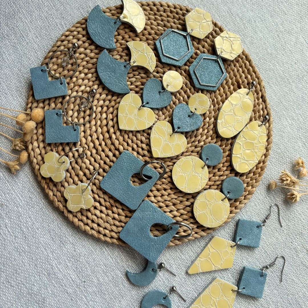 Leren oorbellen handgemaakt | Breezy Beach | Stof Sieraden