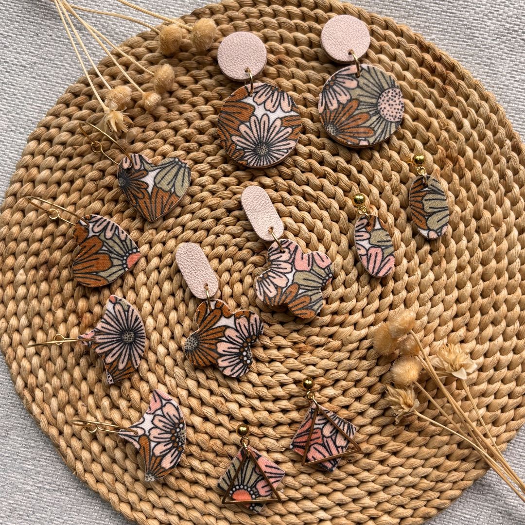 Blush Garden | Leren oorbellen handgemaakt | Stof Sieraden