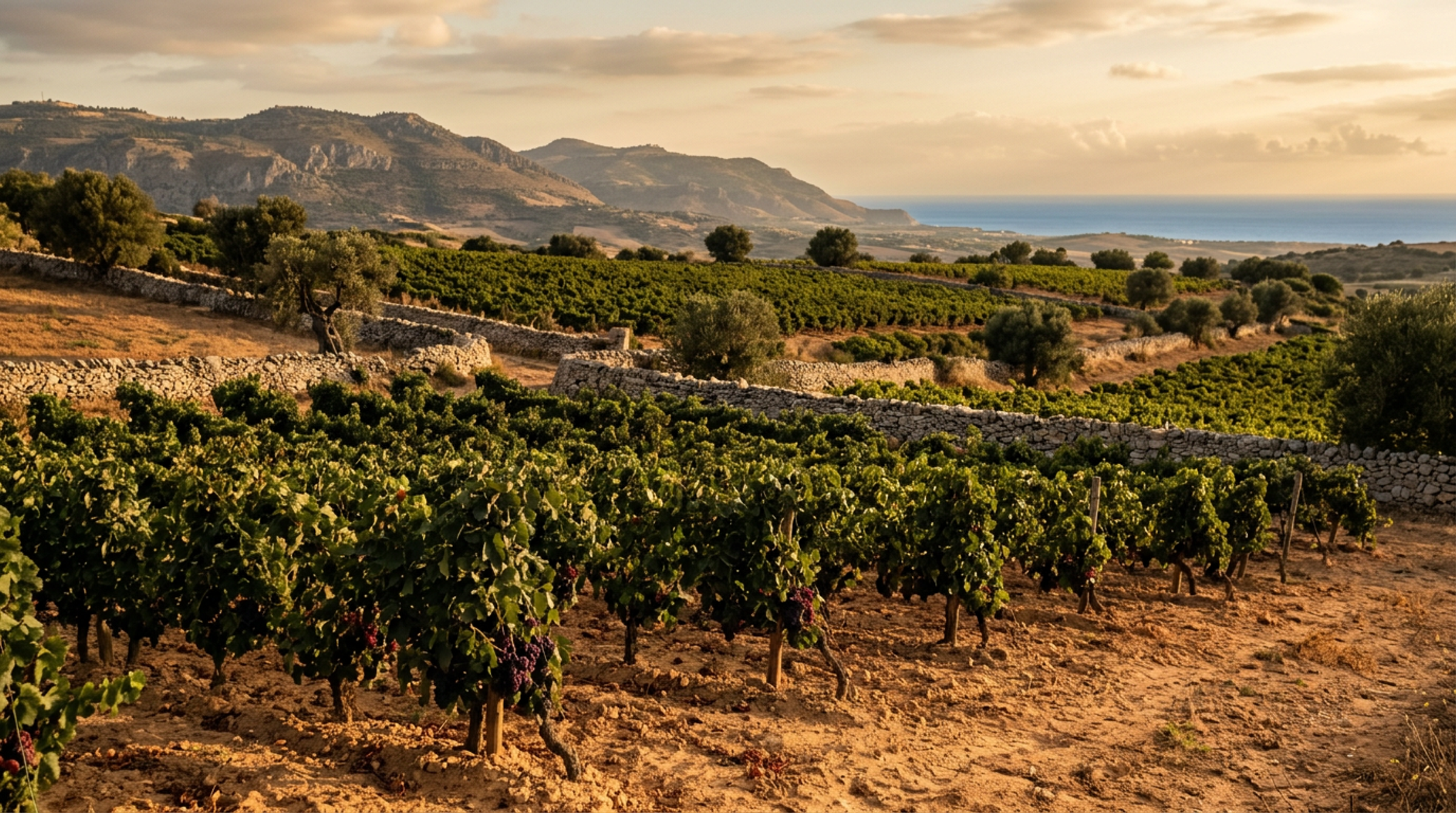 Weinberg in Vittoria, Sizilien, Heimat von Rasula Nero d'Avola