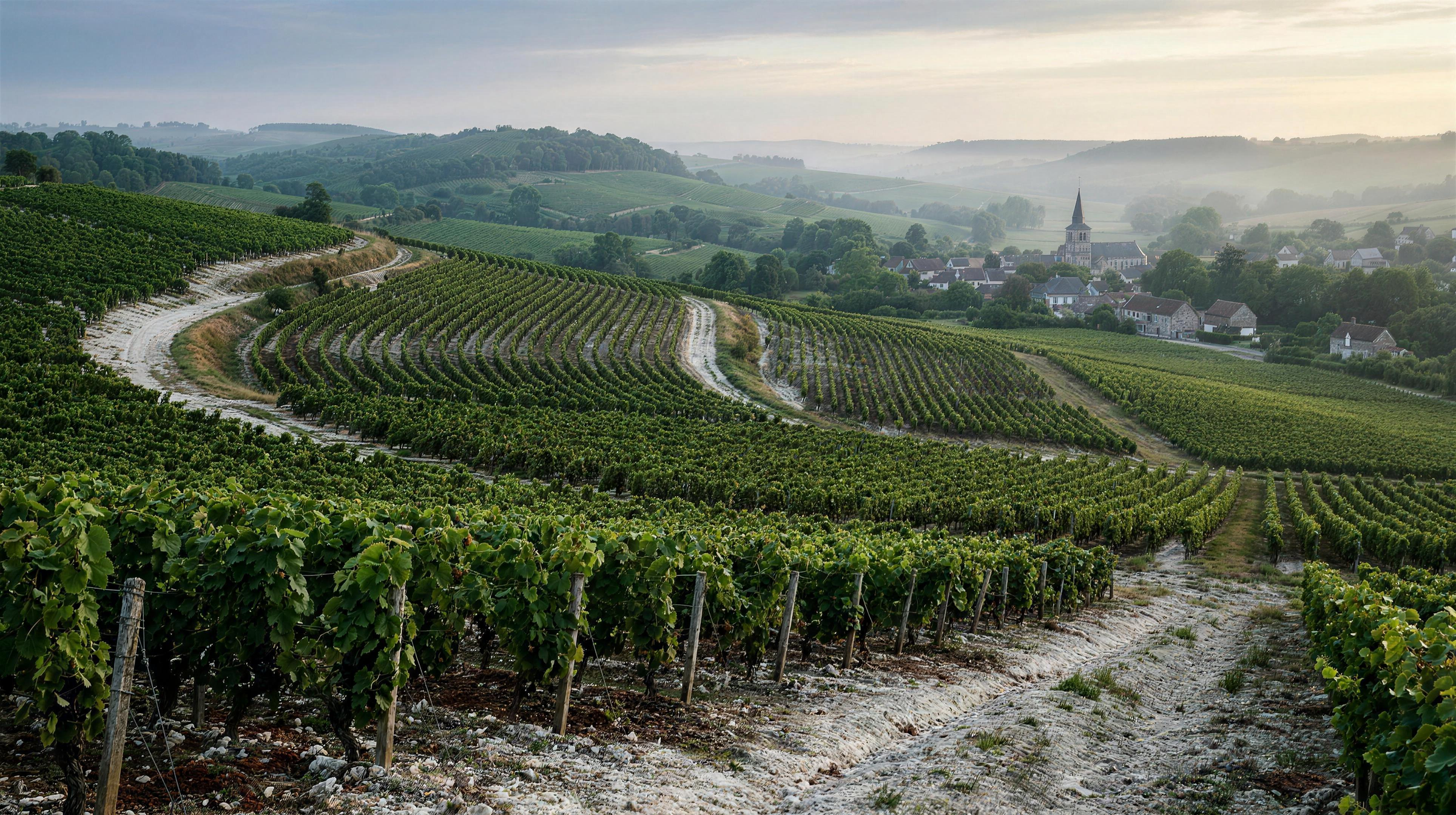 Weinberg in Côte des Bar, Champagne, Heimat von Fleury Blanc de Noirs Brut