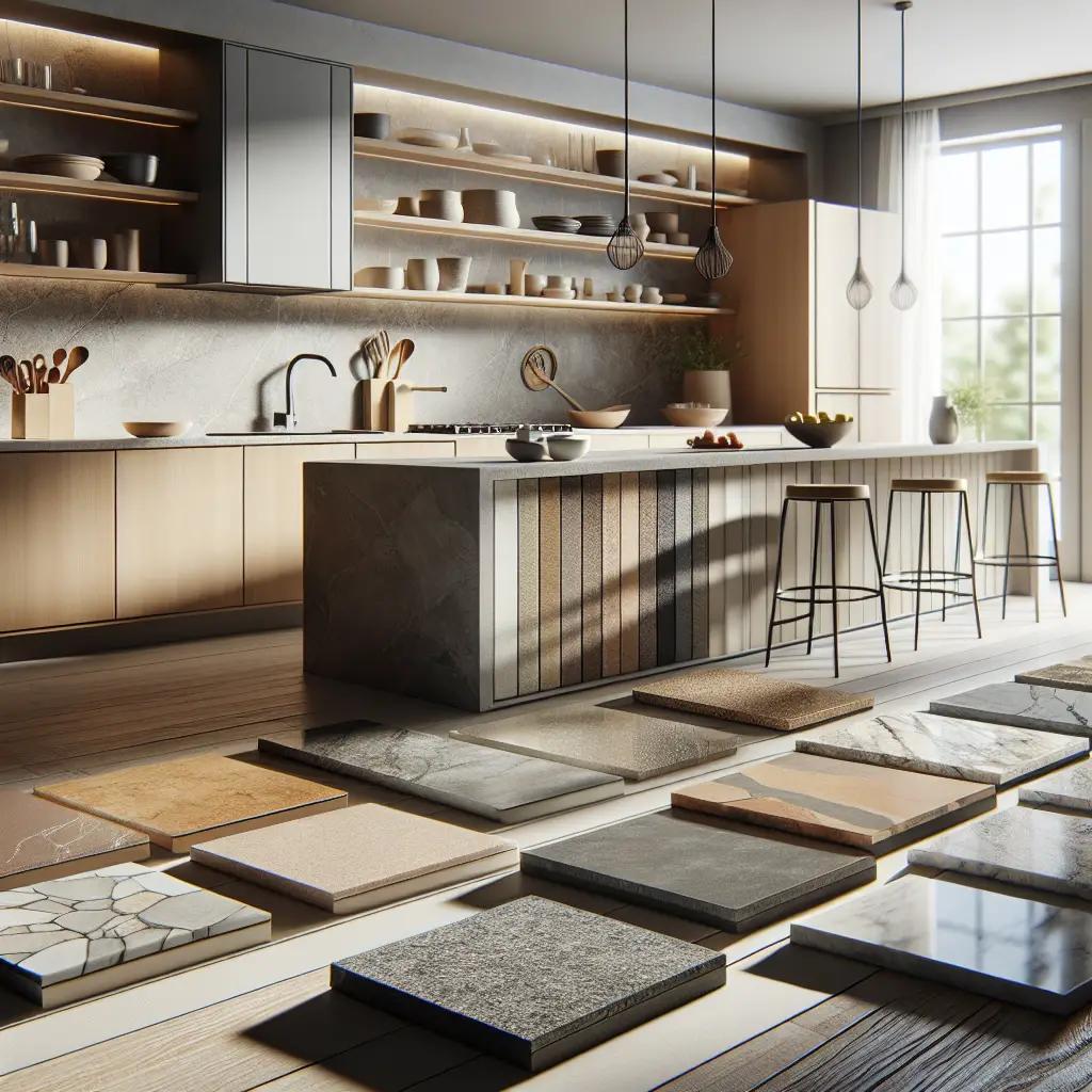 Verschiedene Arbeitsplatten-Materialien: Naturstein, Keramik, Holz und Beton beim Thoki Küchenstudio