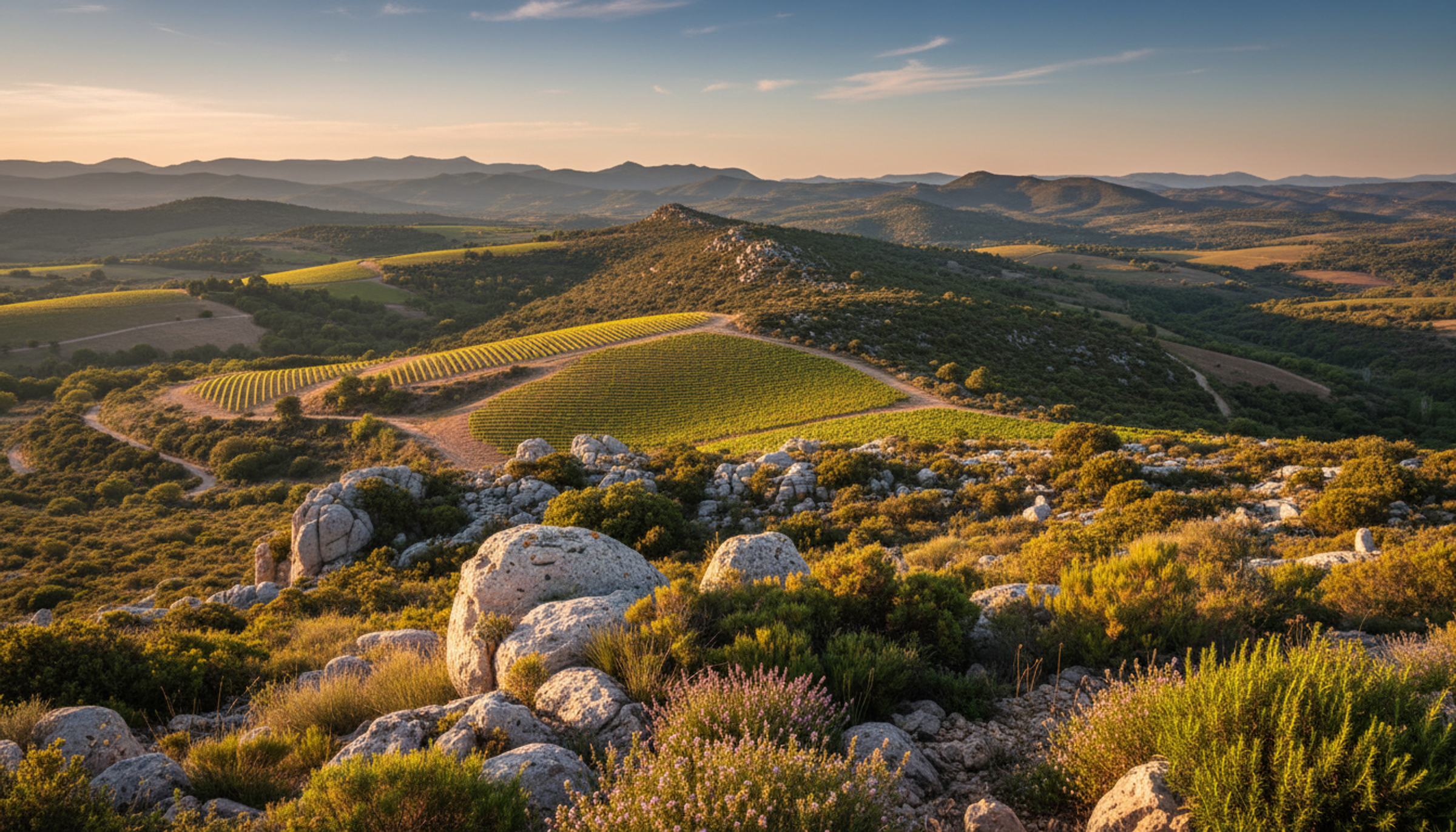 Weinberg in Corbières, Languedoc, Heimat von Domaine La Cendrillon Minuit