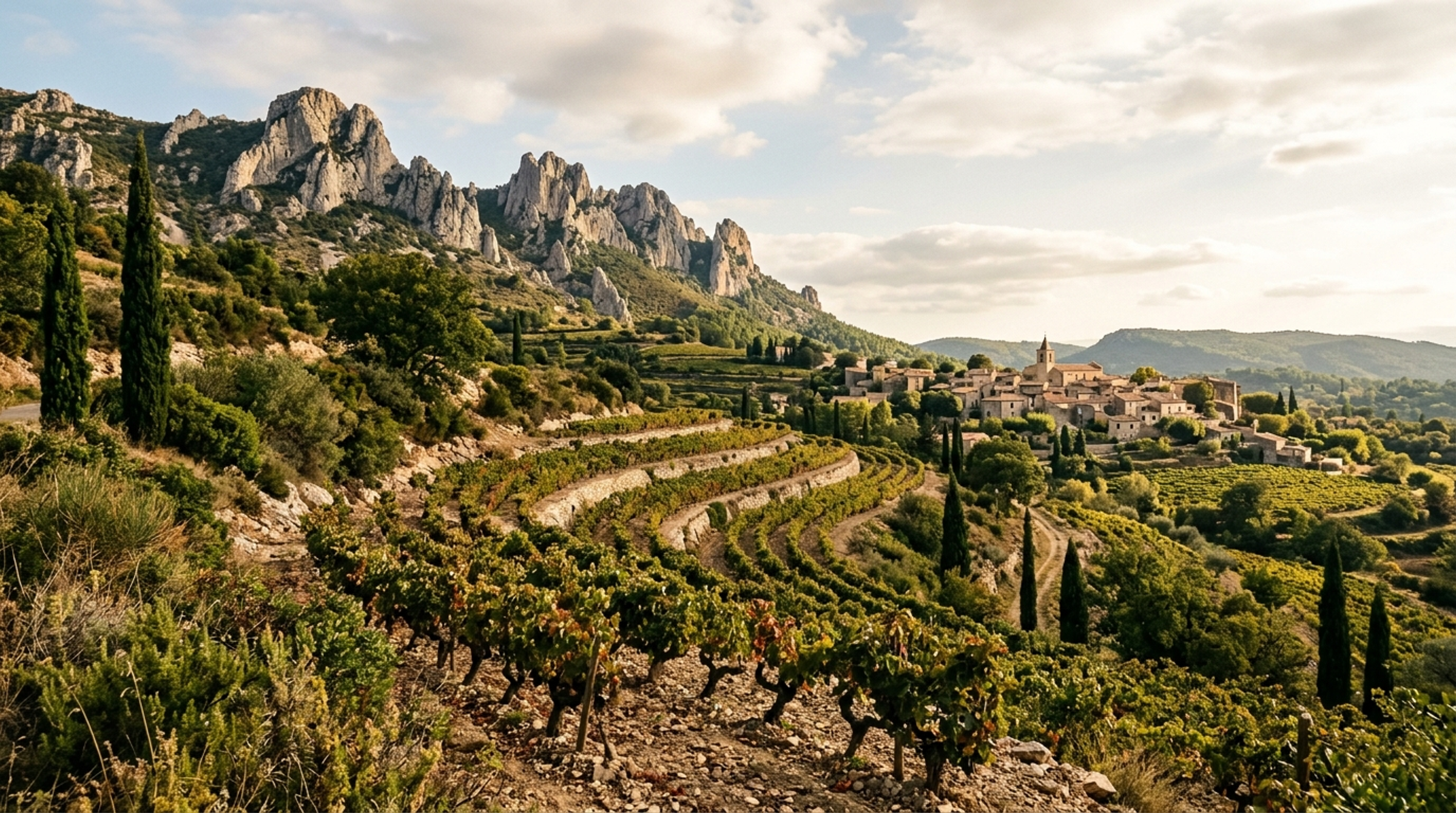 Weinberg in Gigondas, Rhône, Heimat von Clos du Joncuas Gigondas 2019