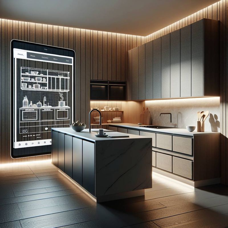 Thoki Küchenplaner App mit 3D-Visualisierung der Traumküche auf Tablet in moderner Designer-Küche