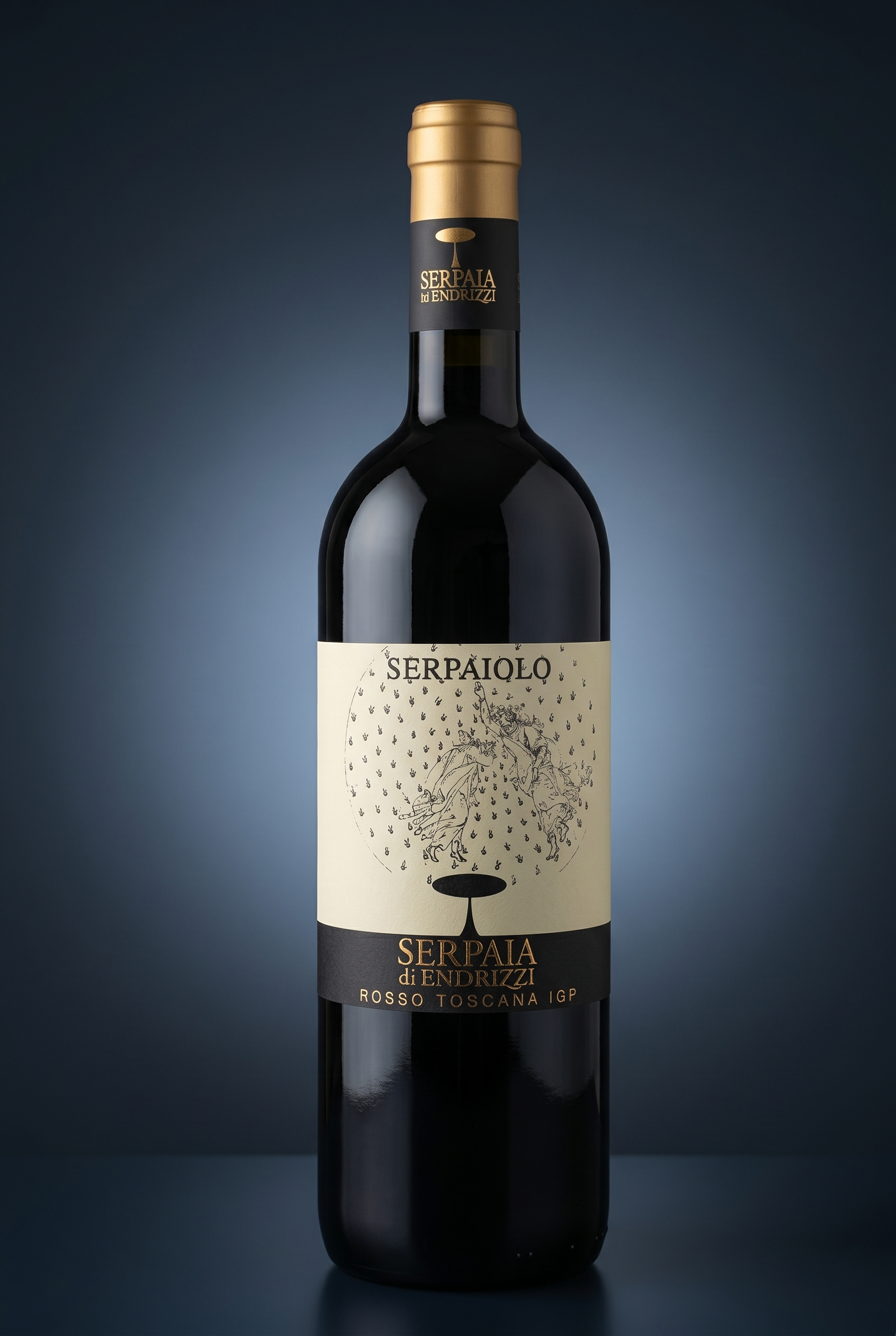 Serpaiolo Serpaia di Endrizzi Rosso Toscana IGP, freigestellte Flasche auf dunklem Verlauf