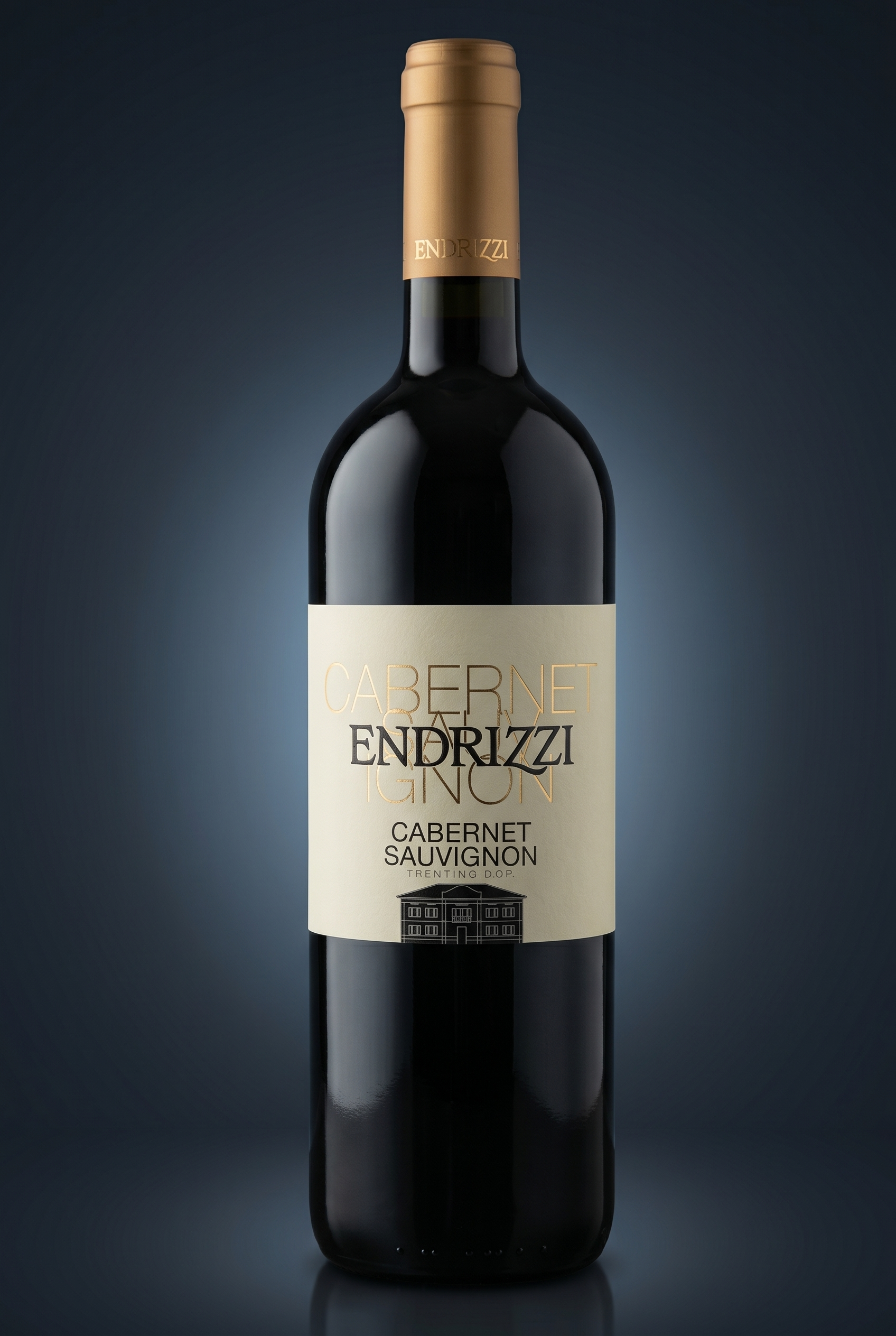 Endrizzi Cabernet Sauvignon, freigestellte Flasche auf dunklem Verlauf