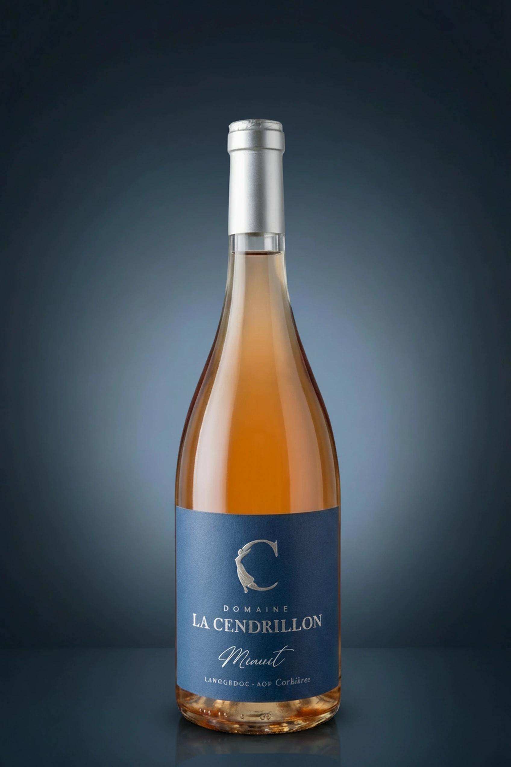 Domaine La Cendrillon Minuit, Flasche auf dunklem Studio-Hintergrund