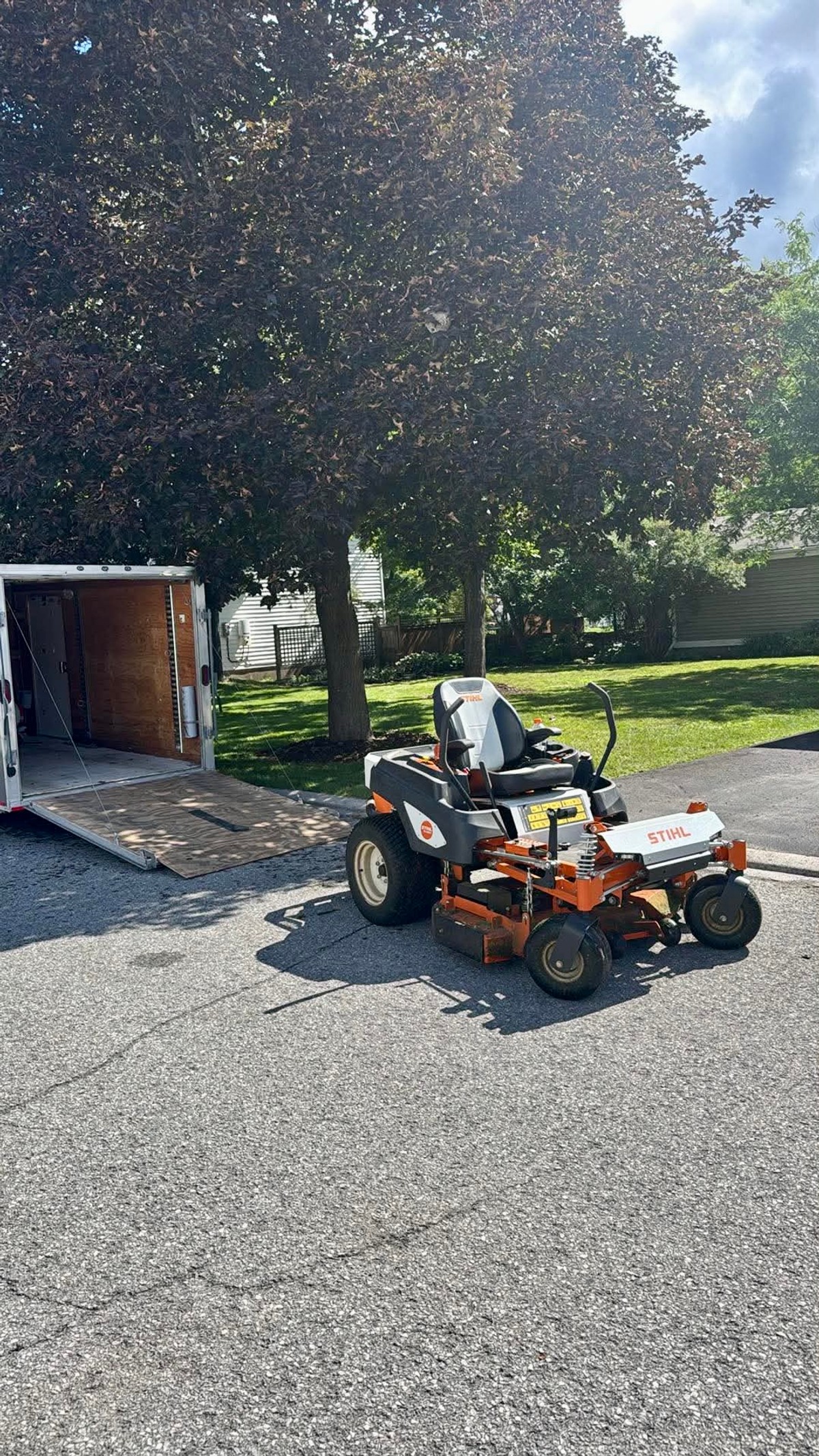 Steve’s mower outside his trailer 
