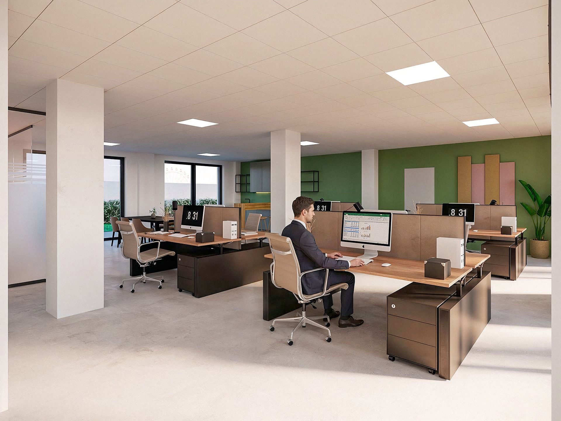 From the lounge area towards the desks