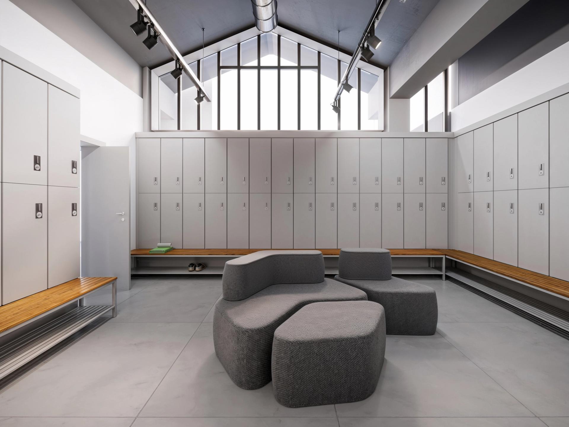 View of the changing room towards the entrance
