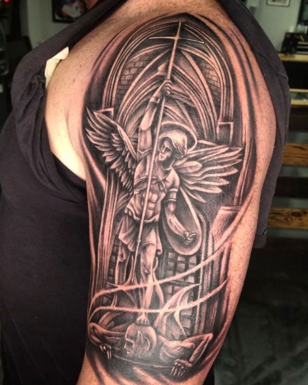 155+ Saint Michael Tattoos: Everything You Need to Learn! (with Meanings) -  Wild Tattoo Art | St michael tattoo, St michael, Tattoos