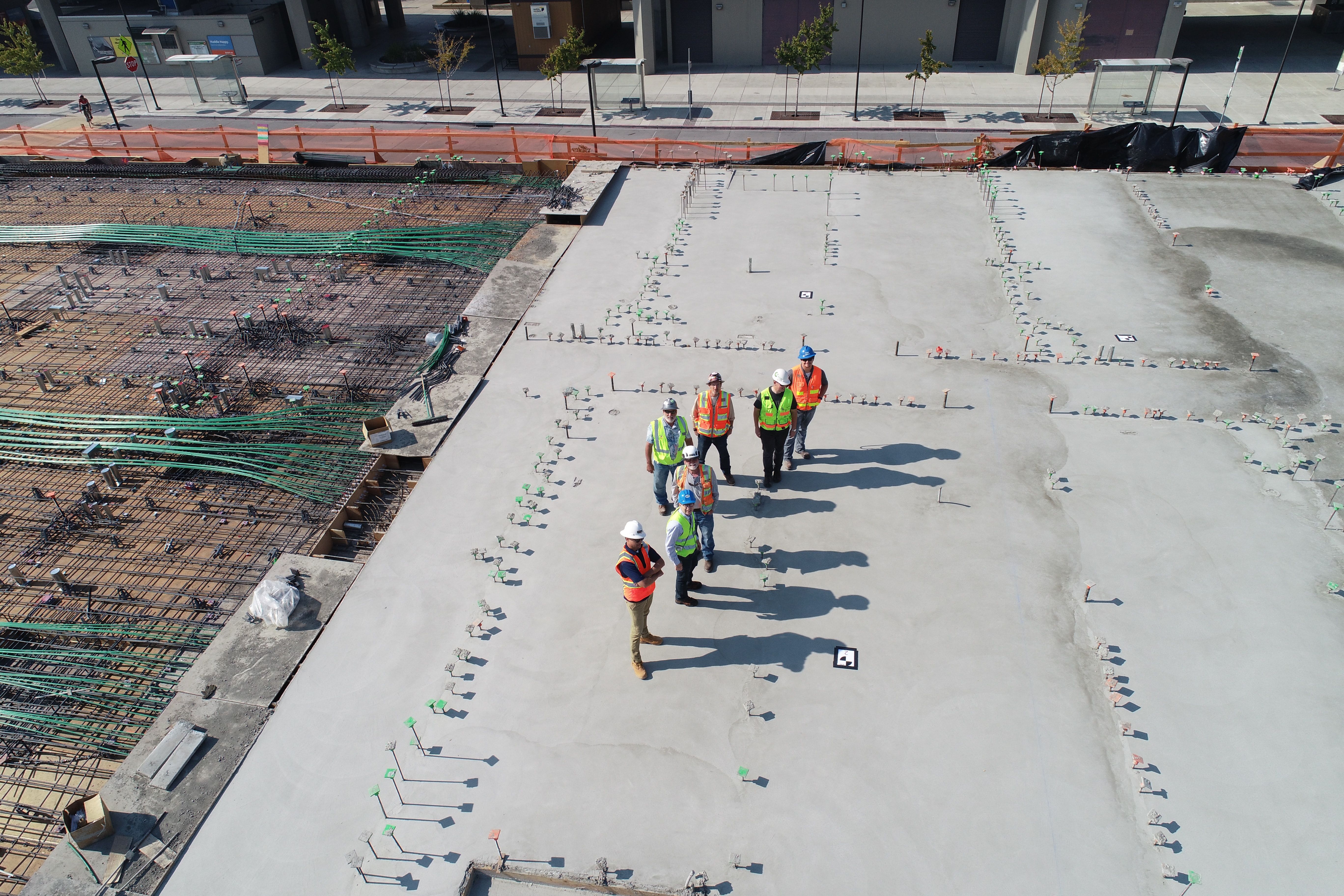 A birds-eye view of a team of construction 'workers'