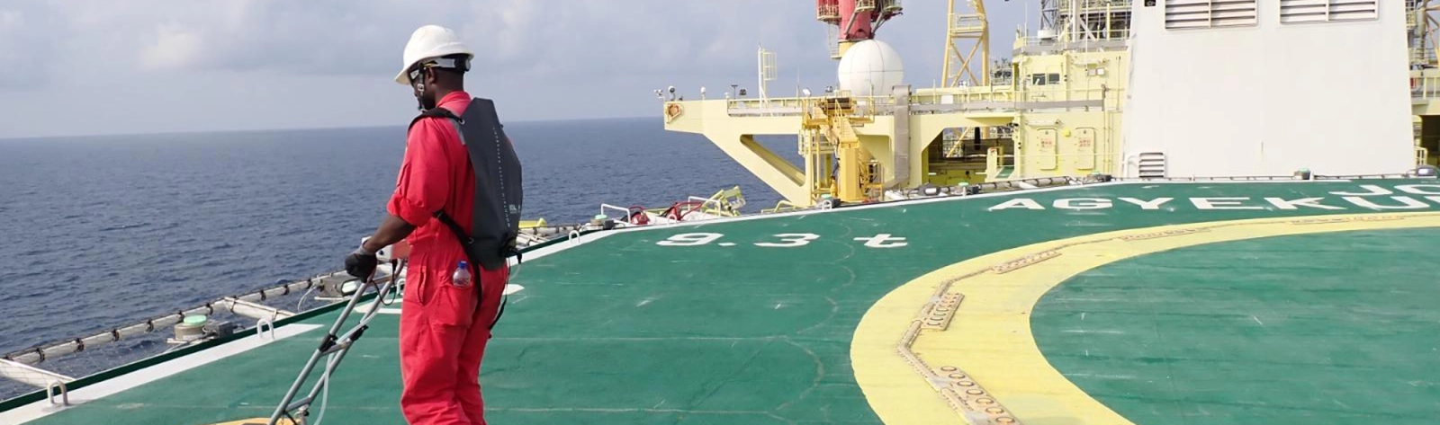 Helideck on an offshore platform undergoing integrity testing