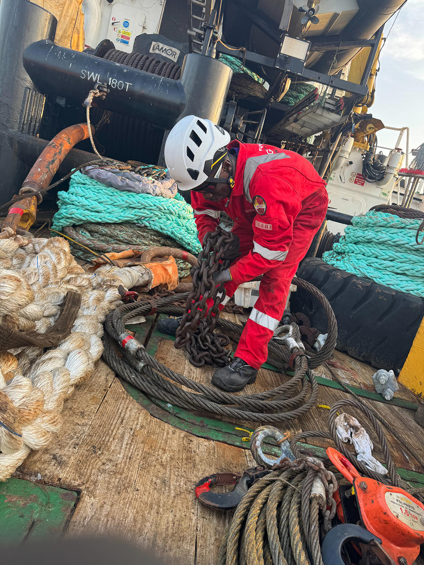 Inspector examining lifting equipment and accessories