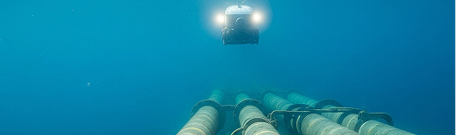 ROV inspecting subsea pipelines offshore