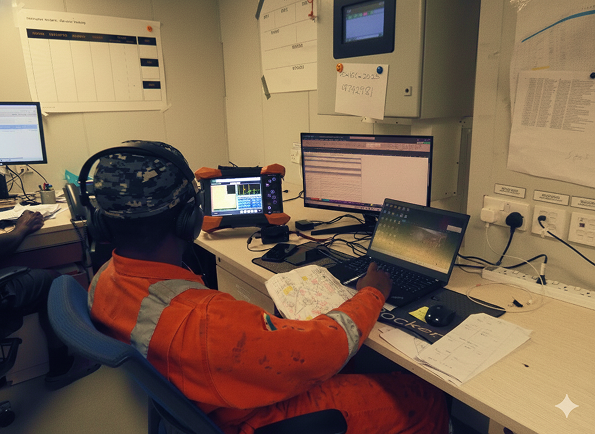 Quality assurance specialist reviewing documentation onsite