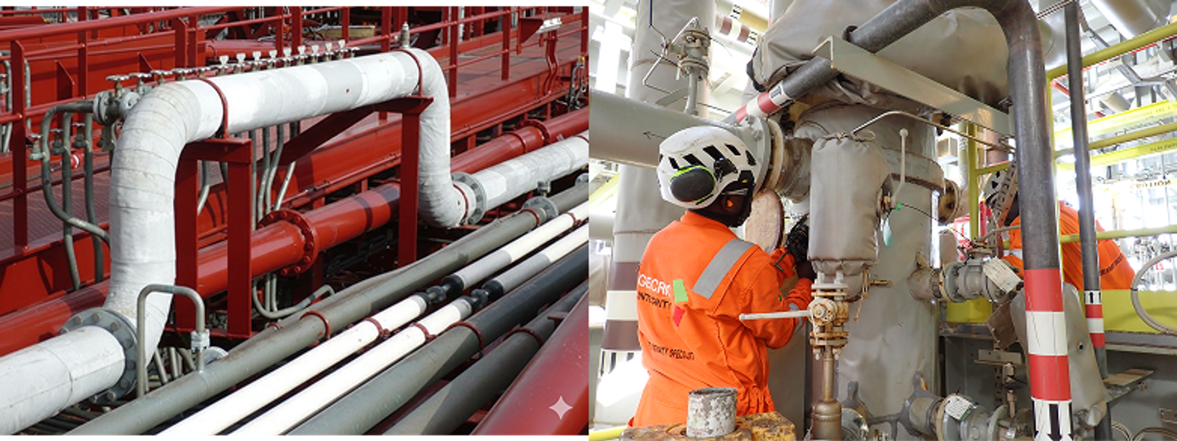 Insulation being applied to industrial pipework