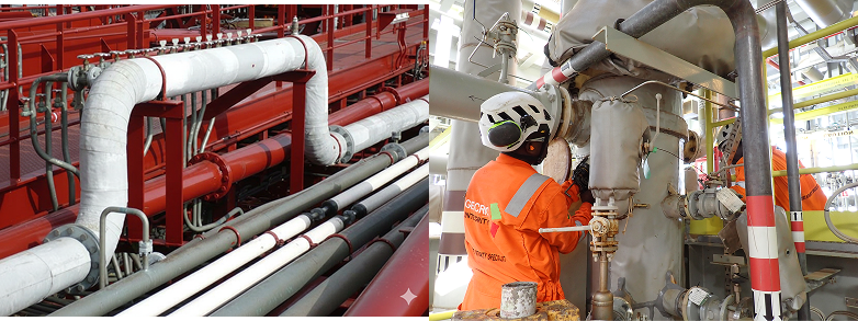 Insulation being applied to industrial pipework