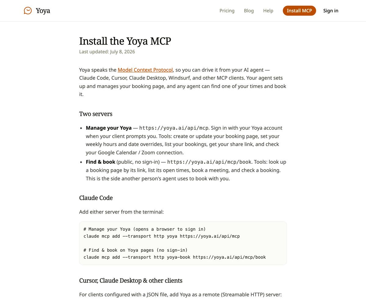 Yoya's MCP page: two servers, one authenticated and one public