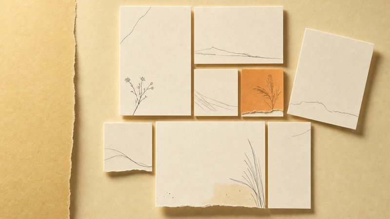 Ivory paper cards arranged like modular building blocks with one lifted away from the grid, in a warm paper-craft style