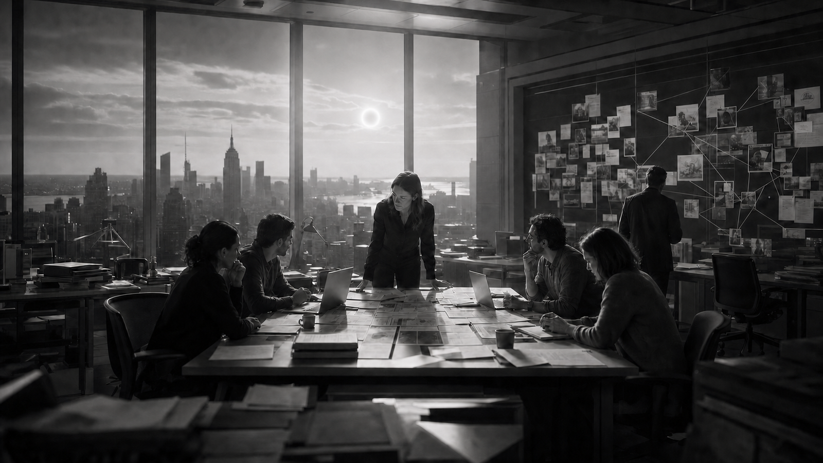Journalists reconstructing a case in the office