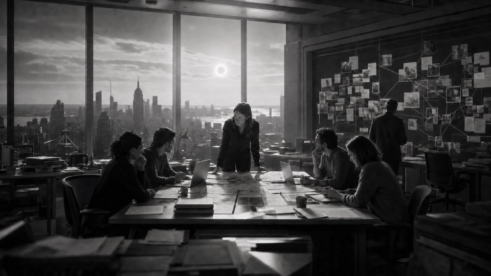 Journalists reconstructing a case in the office
