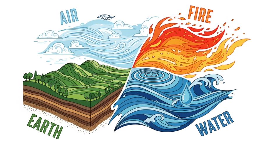 The Energetic Signatures of Earth, Air, Fire, and Water