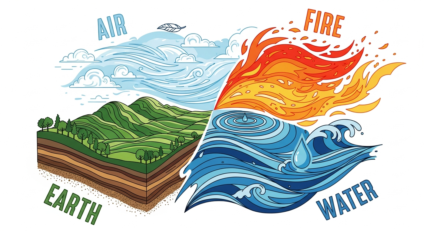 The Energetic Signatures of Earth, Air, Fire, and Water