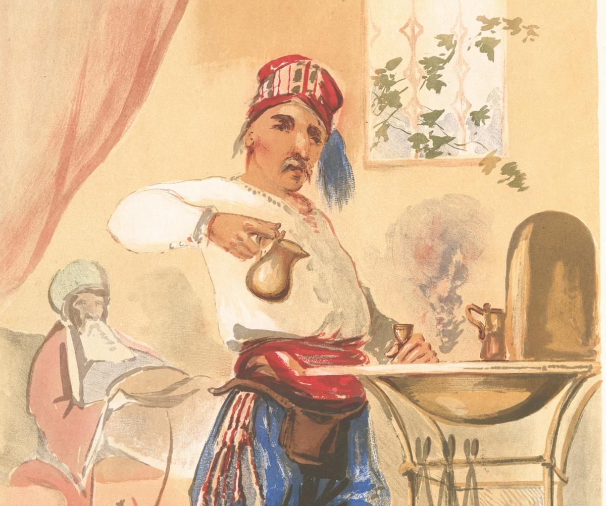 Forbes Mac Bean’den 19. yüzyıl İstanbul’undan kahve manzaraları. Bu dönemde yaşanan sosyal ve ekonomik dönüşümler Osmanlı’daki gündelik yaşamın bir parçası olan kahve tüketimini teğet geçmedi. 19. yüzyıl boyunca İstanbul’daki birçok kahvehanenin mekânsal karakteri değişmeye ve işlevleri çeşitlenmeye başladı. Kahve, sadece bir içecek olmaktan çıkıp şehrin sosyal yaşamını şekillendiren, farklı sınıflar ve kültürlerden insanları bir araya getiren bir ritüele dönüştü.
© THE NEW YORK PUBLIC LIBRARY