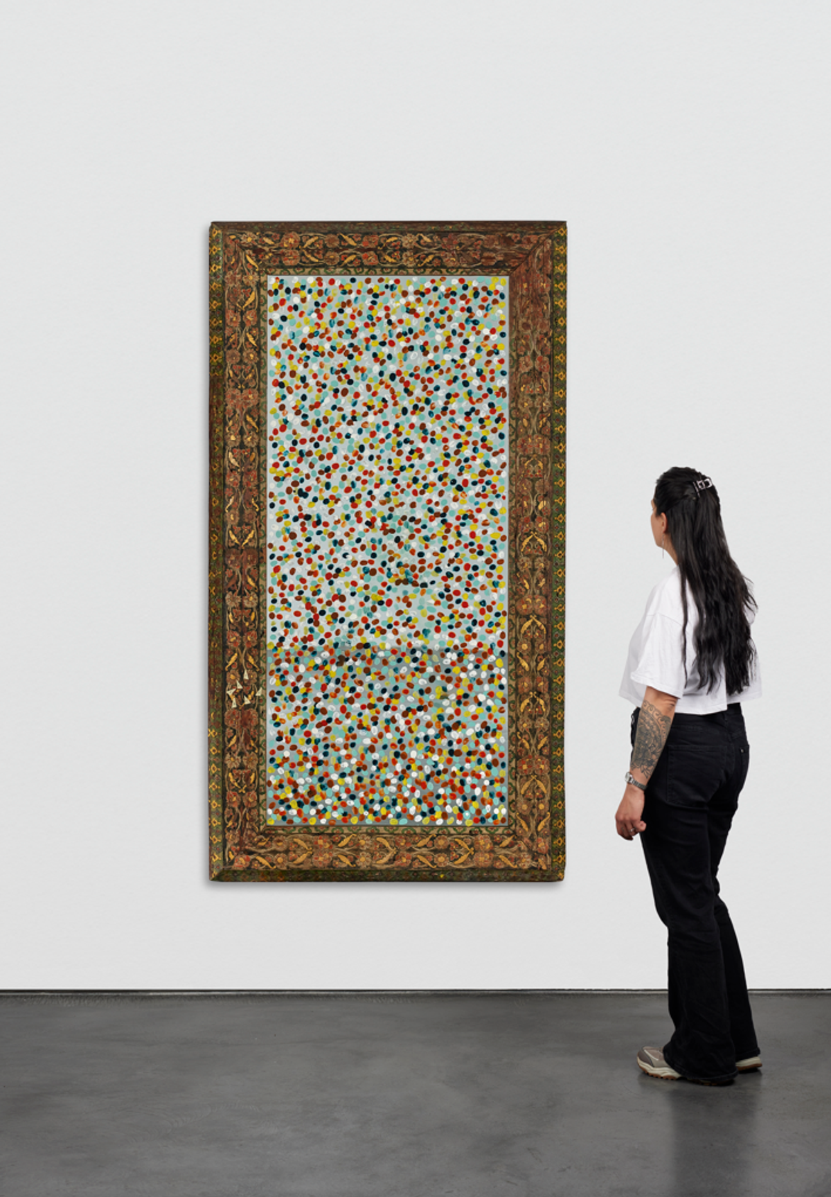 Sarkis, IK.311, Afife, Temmuz 2025, İstanbul, 2025, Özel yapım boya, ayna, 19.-20. yüzyıl Edirnekari çerçeve ve parmak izleri, 184 x 97 x 5 cm. 