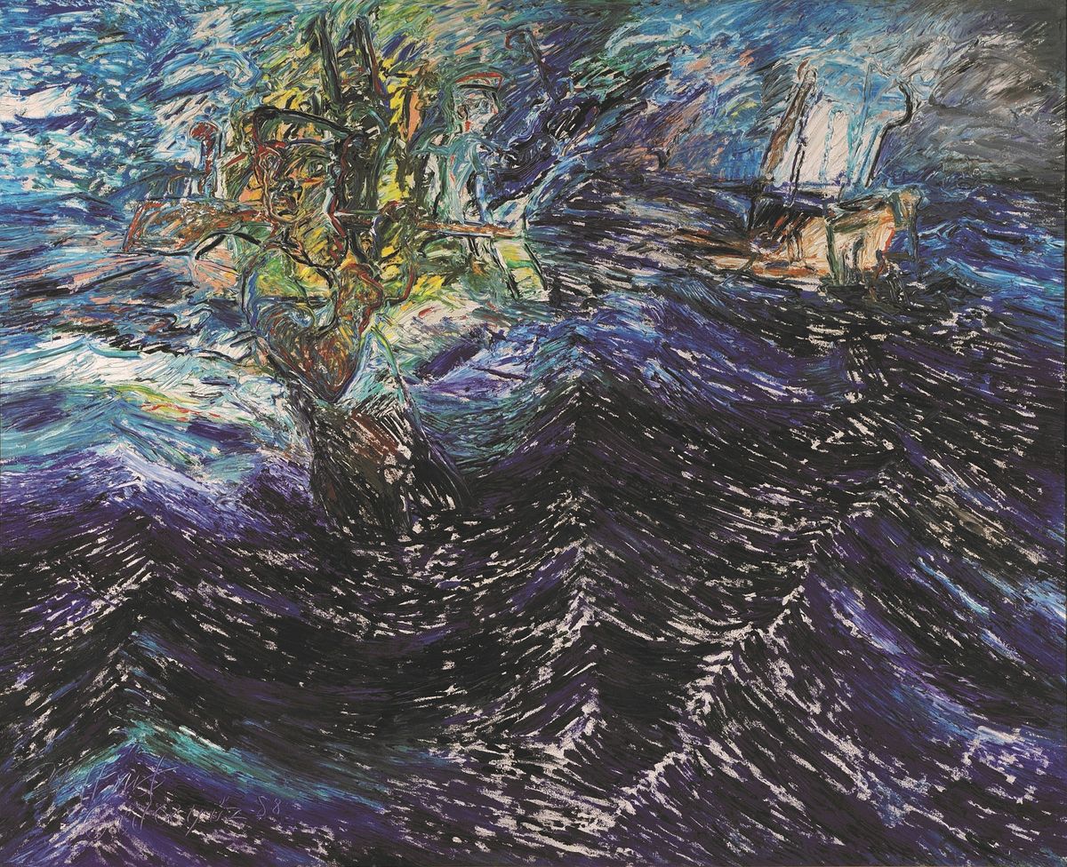 “Denizci”, 1988. Güleryüz’ün sanat külliyatı biçime, desene, çizgiye, renge, içeriğe dair yenilikçi argümanları ve yeni ifade biçemlerini barındırır.
© MEHMET GÜLERYÜZ, İSTANBUL MODERN