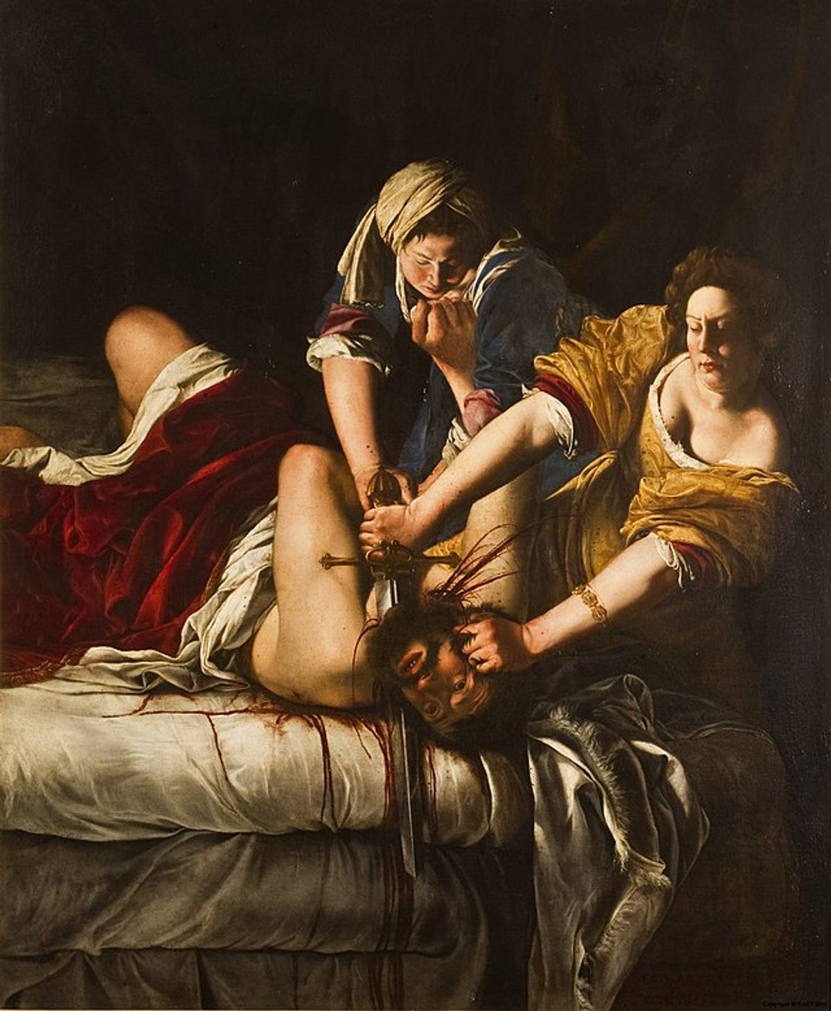 Artemisia Gentileschi, “Giuditta decapita Oloferne”(Yudit'in Holofernes'i Katledişi, 1652-1653). Baroğun öne çıkan ressamlarından biri olan Artemisia, güçlü kadın figürlerini vurgulayan dramatik tablolarıyla ünlenmişti. 
ARTEMISIA GENTILESCHI: © GLI UFFIZI