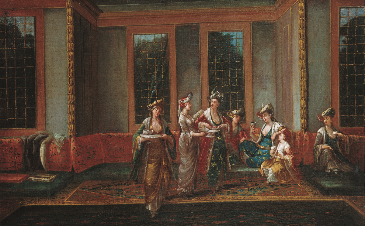 Jean Baptiste Vanmour, “Kahve İçen Kadınlar”, (18. yüzyılın ilk yarısı), tuval üstüne yağlıboya, 37x60 cm.
“KAHVE İÇEN KADINLAR”: © SUNA VE İNAN KIRAÇ VAKFI ORYANTALİST RESIM KOLEKSİYONU