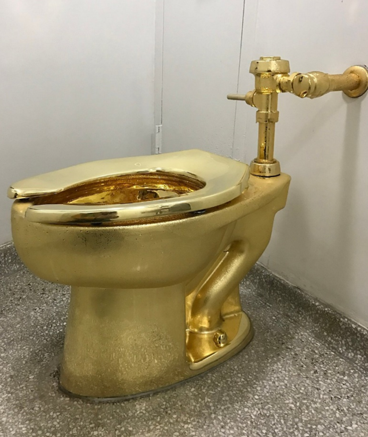 Tamamen çalışır durumda olan meşhur altın tuvalet, İngiltere'deki Blenheim Sarayı'ndan çalındı. 
Wikimedia commons